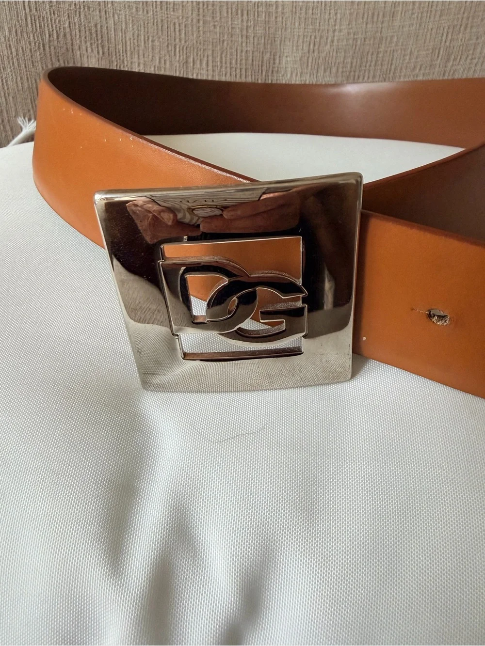DOLCE & GABBANA Men's Tan Leather Belt with Silver Logo Buckle